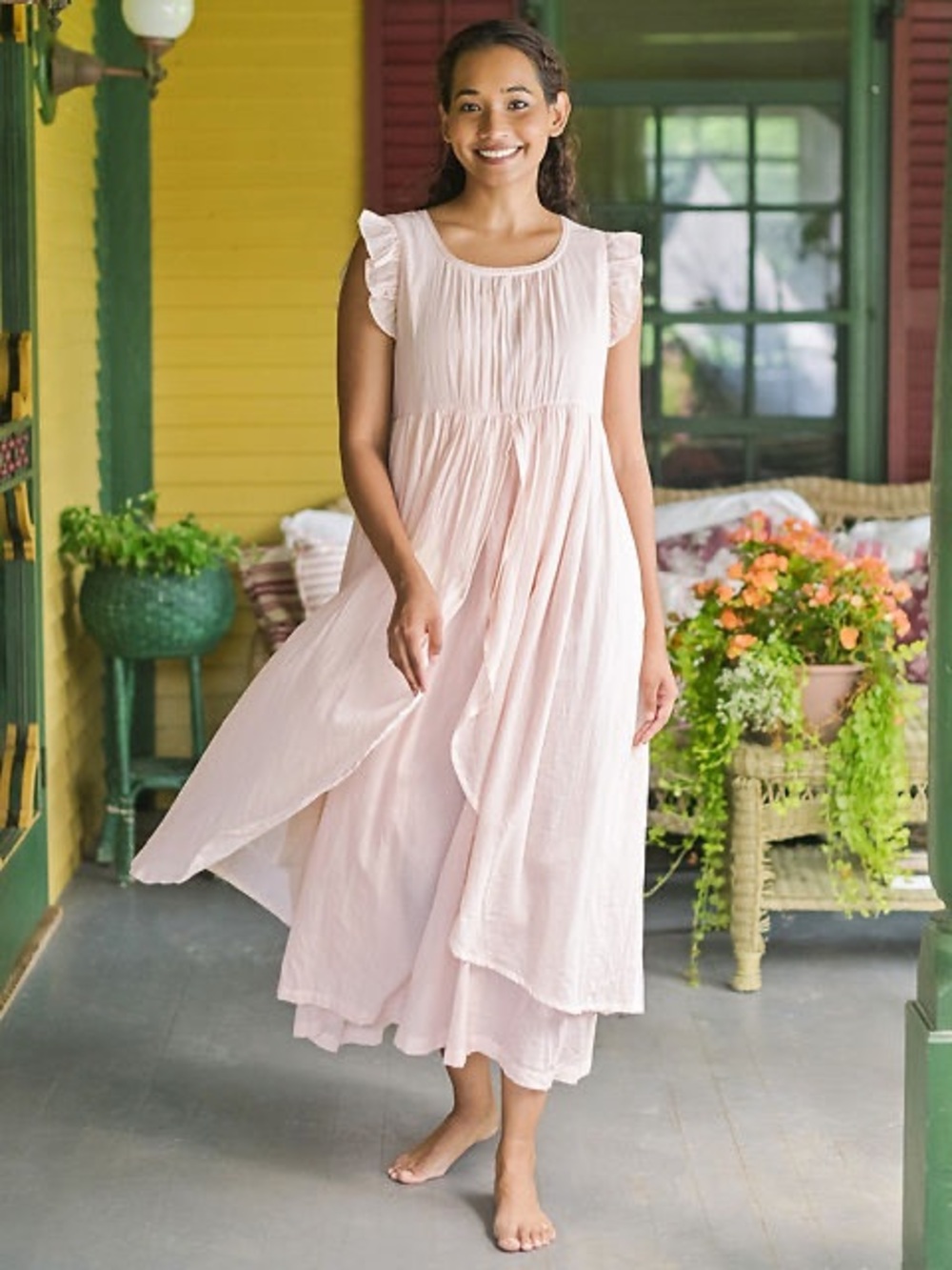 April Cornell Pale Pink Ruffle Sleeve Maxi Dress